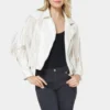 Jamie Hughes Fringe Women's White Real Leather Jacket
