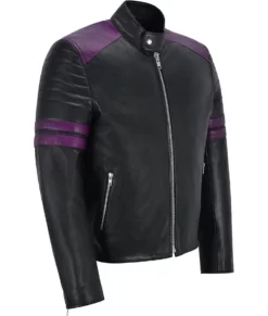 Jason Purple Strips Racing Real Leather Jacket