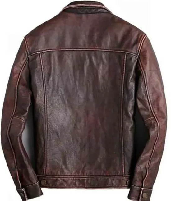 Jasper Men’s Brown Classic Rugged Leather Trucker Racer Jacket
