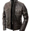 Jasper Men’s Brown Distressed Rugged Leather Cafe Racer Jacket