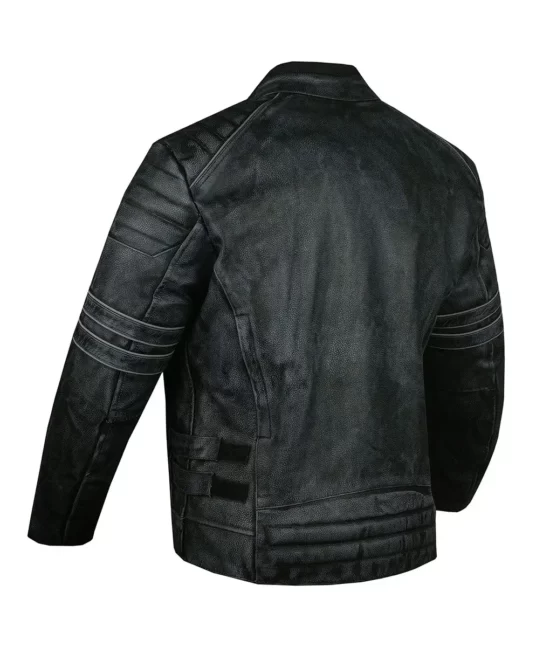Jaxon Men’s Dark Gray Distressed Padded Leather Cafe Racer Leather Jacket