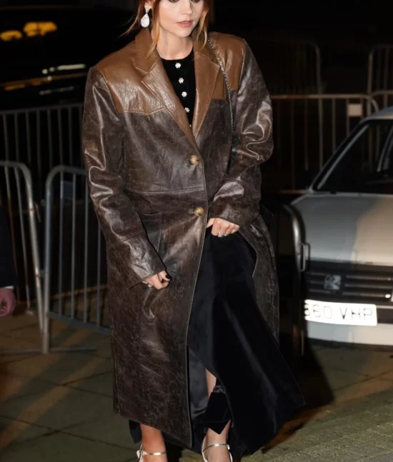 Jenna Coleman Brown Leather Coat