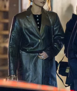 Jenna Coleman Brown Top Leather Coat