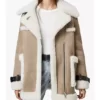 Jerrie Taupe Color Aviator Shearling Suede Leather Coat