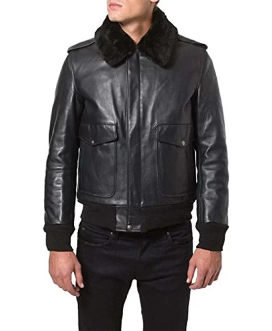 Jethro Black Leather Bomber jacket