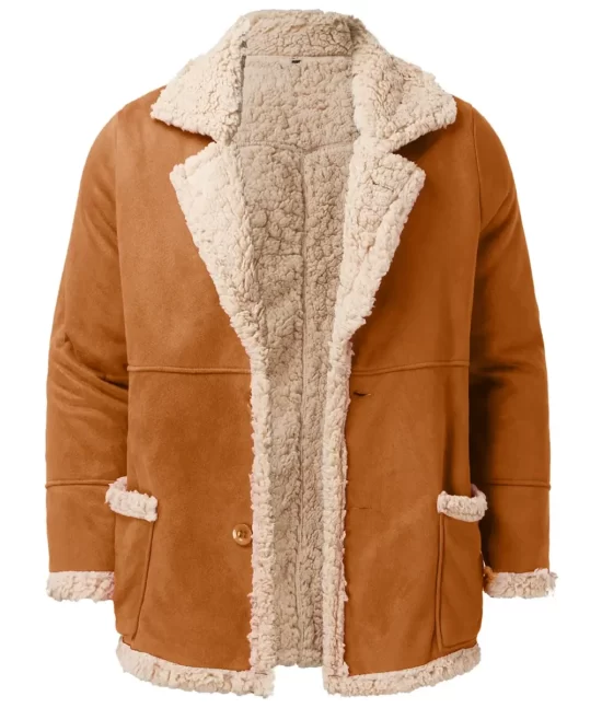 Jiraiya Men’s Brown Sherpa Lined Aviator-Style Suede Leather Jacket