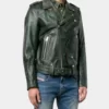 Jon Moxley Green Leather Biker Real Leather Jacket
