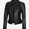 Jose Women's Black Shirt Collar Harrington Full Genuine Leather Jacket