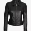 Jose Womens Black Shirt Collar Harrington Full Genuine Leather Jacket