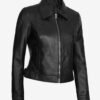 Jose Womens Black Shirt Collar Harrington Genuine Leather Jacket