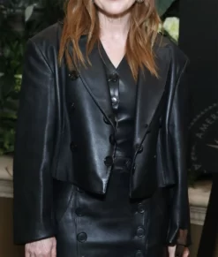 Julianne Moore Black Cropped Leather Top Blazer