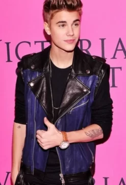 Justin Bieber Black and Purple Leather Vest