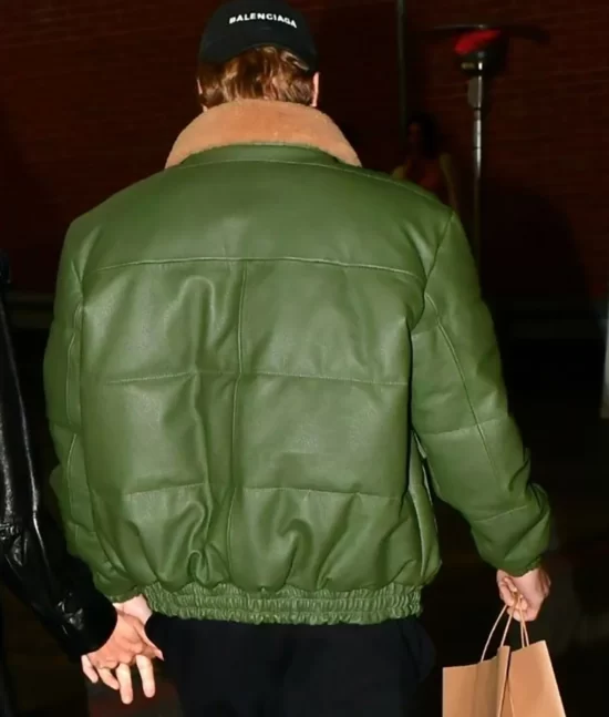 Justin Bieber Green Bomber Flight Leather Jacket Back