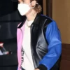 Justin Bieber Pink Black and Blue Bomber Leather Jacket