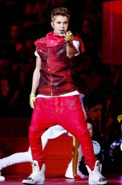 Justin Bieber Red Spikes Leather Vest