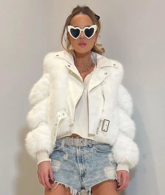 Kate Beckinsale Fur Crop White Jacket