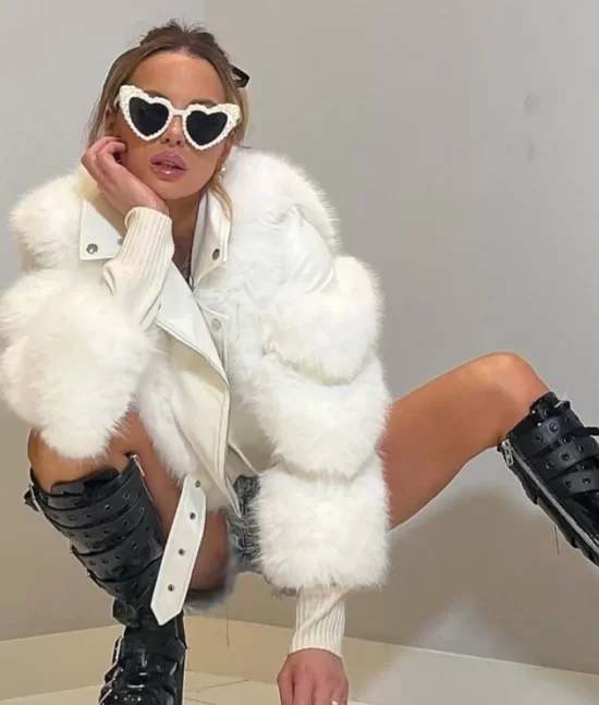 Kate Beckinsale Fur Crop White Real Leather Jacket