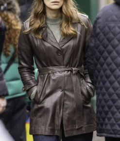 Keira Knightley Brown Leather Coat