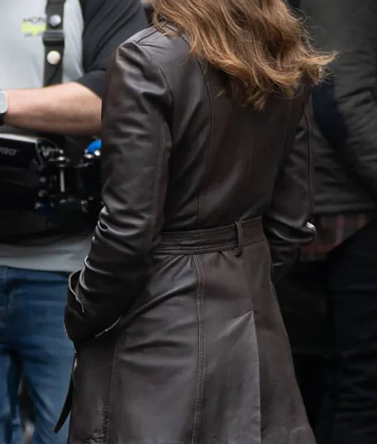 Keira Knightley Brown Leather Coat Back