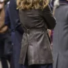 Keira Knightley Brown Leather Coat Side Back