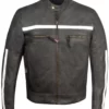 Kellan Men’s Black Distressed Striped Leather Cafe Racer Jacket