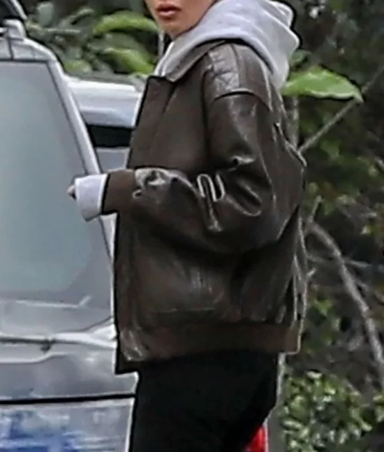 Kendall Jenner Brown Bomber Top Leather Jacket
