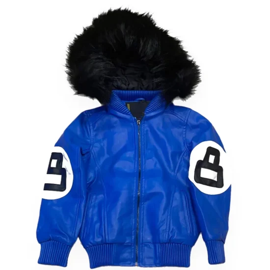 Kid's 8 Ball Color-Blocked Blue Bomber Detachable Fur Hood Jacket