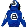 Kid's 8 Ball Color-Blocked Blue and Black Bomber Fur Hooded Jacket