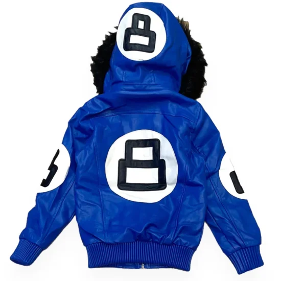 Kid's 8 Ball Color-Blocked Blue and Black Bomber Fur Hooded Jacket