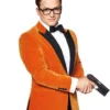 Kingsman’s Taron Egerton Orange Geniune Leather Tuxedo