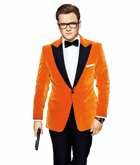 Kingsman’s Taron Egerton Orange Mens Leather Tuxedo