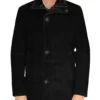 Kingston Men’s Black Mid-Length Trucker Style Suede Leather Coat