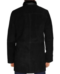 Kingston Men’s Black Mid-Length Trucker Style Leather Coat