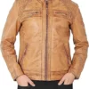 Knox Men’s Brown Quilted Retro Leather Cafe Racer Jacket
