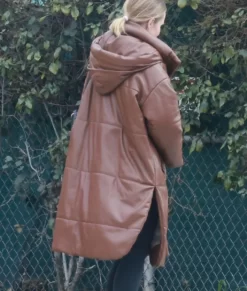 Kristen Bell Top Leather Puffer Coat
