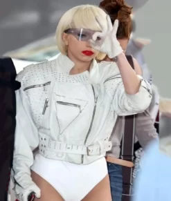 Lady Gaga White Top Leather Jacket