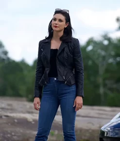 Last Looks Morena Baccarin Cropped Biker Real Leather Jacket