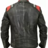 Liam Men’s Black Distressed Striped Ribbed Top Leather Racer Jacket