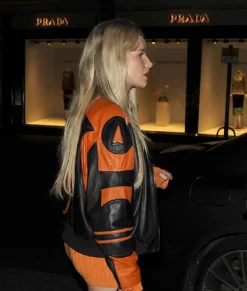 Lottie Moss Black Orange Genuine Leather Jacket