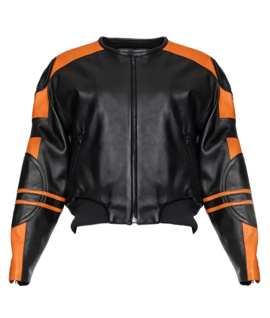 Lottie Moss Black Orange Top Leather Jacket