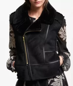 Louise Black Shearling Gilet Real Leather