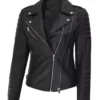 Lucille Womens Black Quilted Asymmetrical Leather Biker Jacket