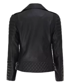 Lucille Womens Black Quilted Asymmetrical Real Leather Biker Jacket