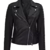 Lucille Womens Black Quilted Asymmetrical Top Leather Biker Jacket