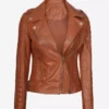 Lucille Womens Tan Brown Asymmetrical Motorcycle Leather Jacket