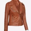 Lucille Womens Tan Brown Asymmetrical Motorcycle Real Leather Jacket