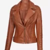 Lucille Womens Tan Brown Asymmetrical Motorcycle Top Leather Jacket