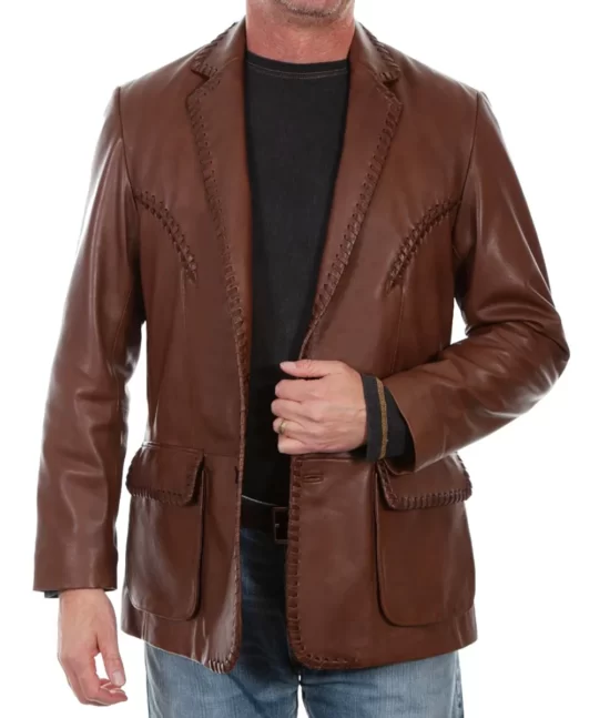 Luke Men’s Brown Classic Western Leather Blazer