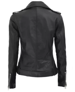 Marcella Asymmetrical Black Leather Jacket for Women BAck