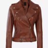 Margaret Womens Cognac Asymmetrical Biker Full Genuine Leather Jacket